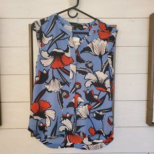 J Crew Silk Blue Floral Sleeveless Drapey Size 10